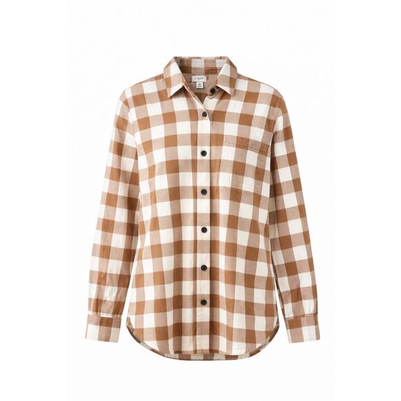 J. Crew Factory Tops - J Crew Flannel Shirt Womens Size XS Plaid Button Down Long Sleeve Brown Check